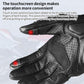 Black full-finger leather motorcycle gloves with touch screen thumb and index panels