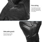 Black leather motorcycle gloves with perforated panels, fine stitching, and side palm guard