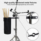 Black drumstick storage bag holding drumsticks with reinforced metal mounting