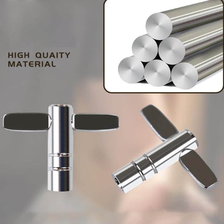 Chrome drum tuning key with black grip pads and square socket driver