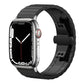 Black stainless steel Apple Watch band with wide links and folding clasp