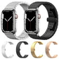 Stainless steel Apple Watch bands in silver, black, gold, and rose gold