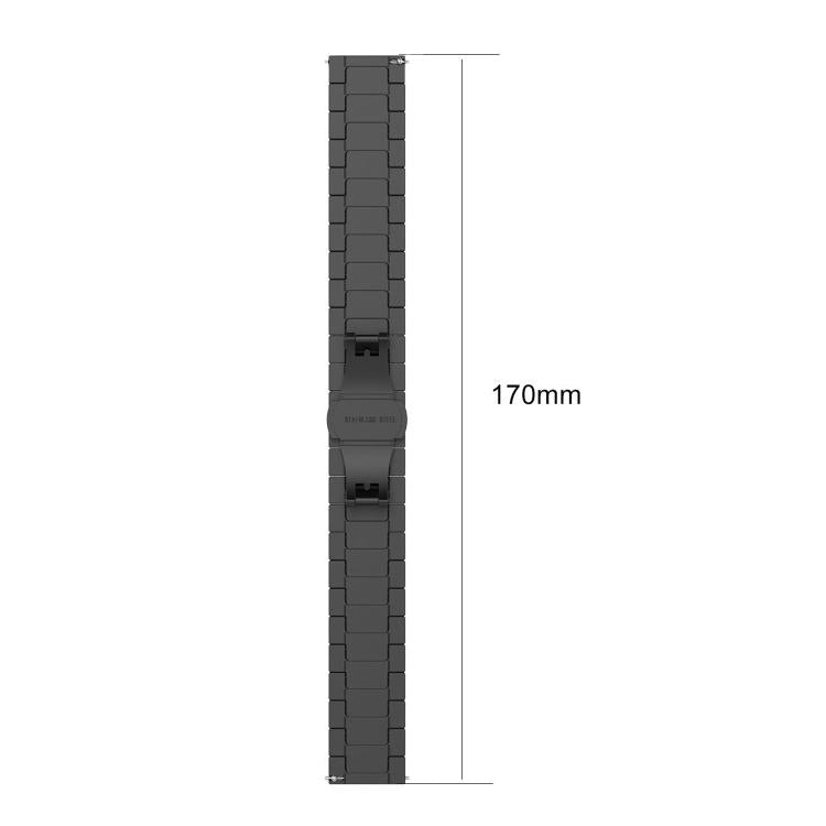 Dark stainless steel watch band shown flat with a 170 mm length measurement.