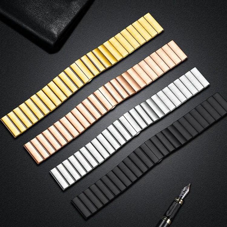 Four stainless steel watch bands in gold, rose gold, silver, and black