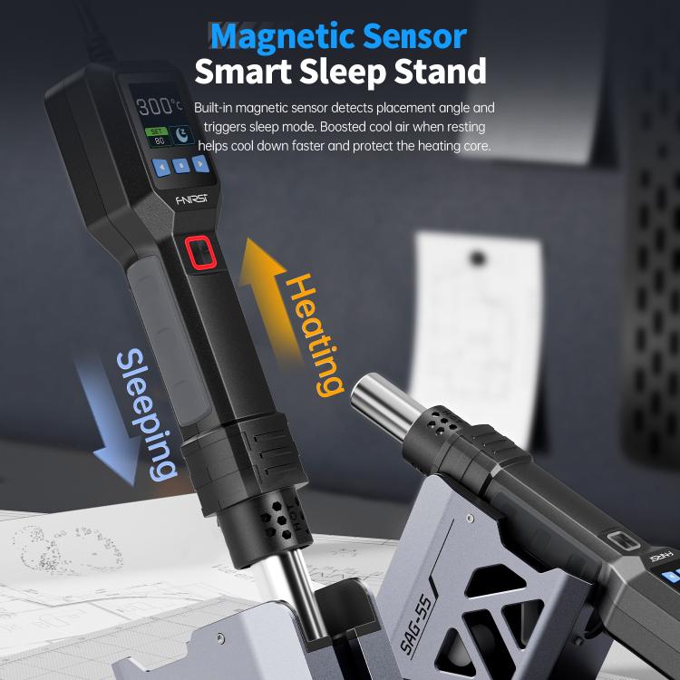 Portable hot air gun with magnetic sensor smart stand and resting nozzle
