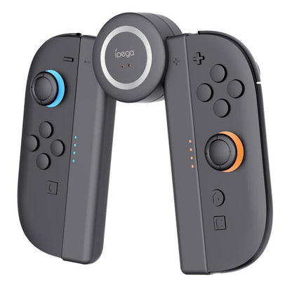 Nintendo Switch 2 charging handle grips, gray with blue and orange button accents