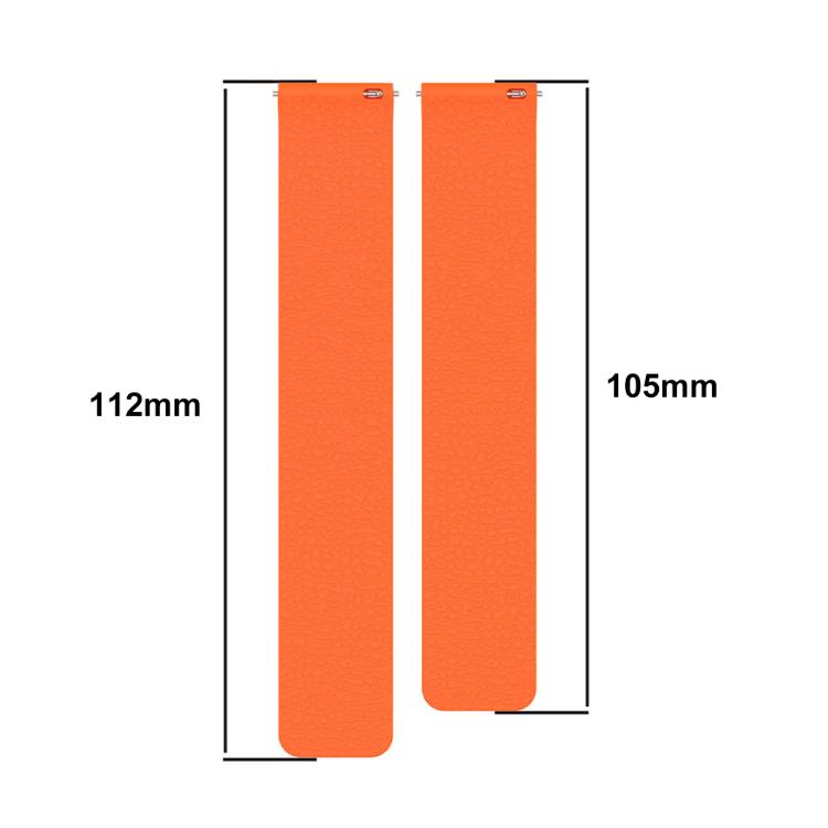 Orange silicone watch band sections with lengths marked 112 mm and 105 mm