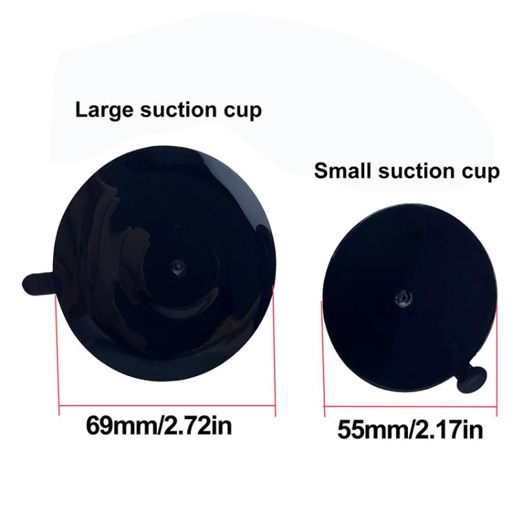 Black mount with large and small suction cups connected by arm