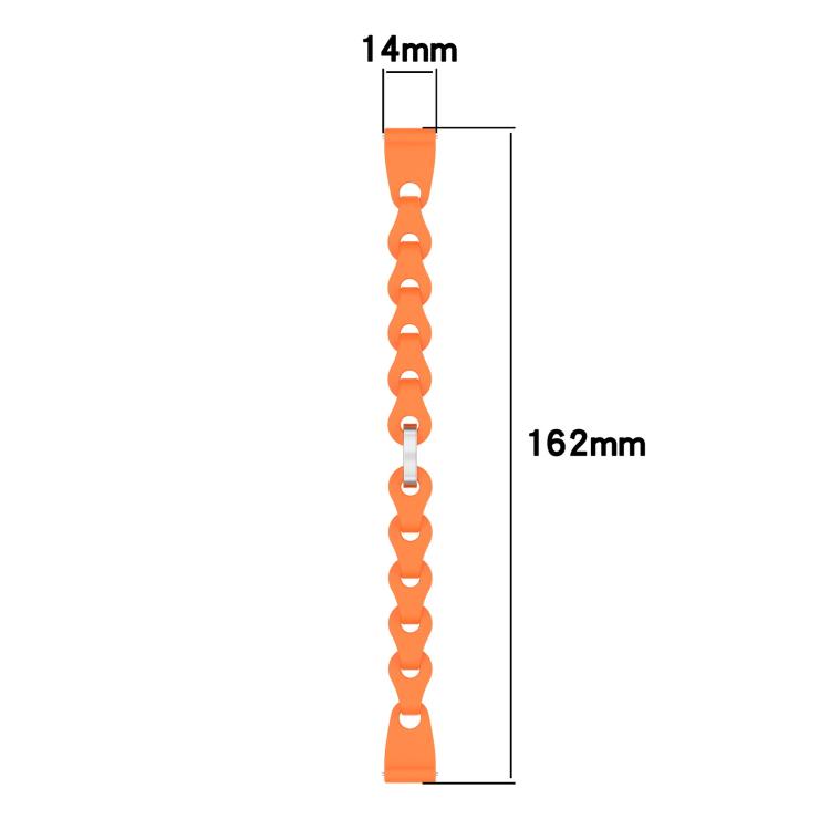 Orange hollow silicone watch band, 14 mm wide and 162 mm long