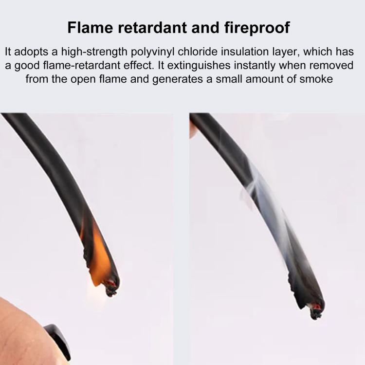 Car cigarette lighter extension cable with flame-exposed black insulated wire