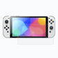 Tempered glass screen protector film for Nintendo Switch on white console, curved edges