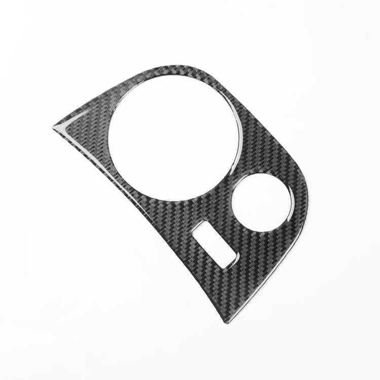 Carbon fiber-look water cup panel sticker with large round cutout and two small slots, black