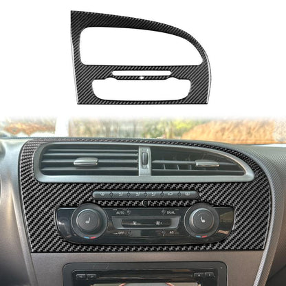 Black carbon-fiber style air vent console panel cover with two cutouts, front plate