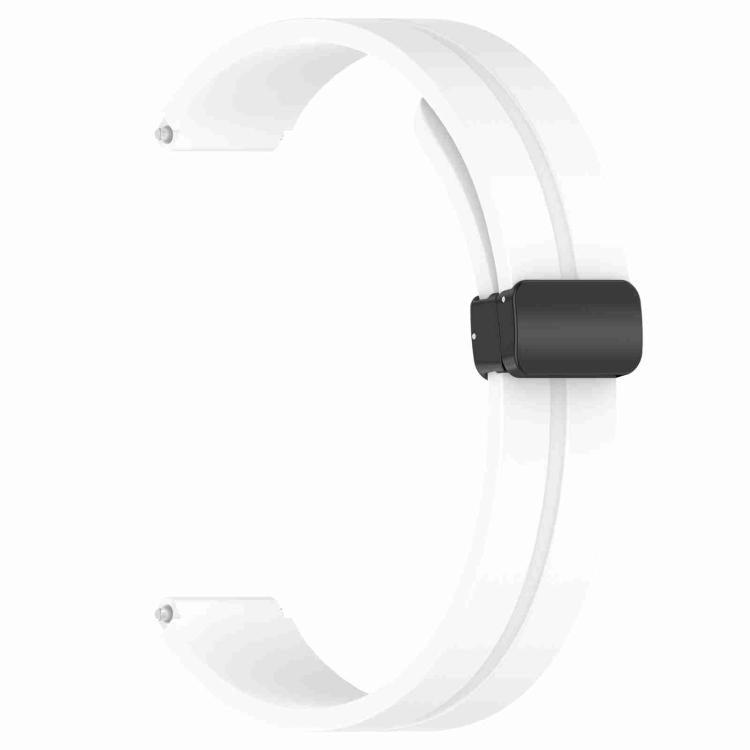 Reverse side of white silicone watch band with black folding buckle