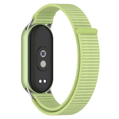Light green nylon loop watch band with metal connectors
