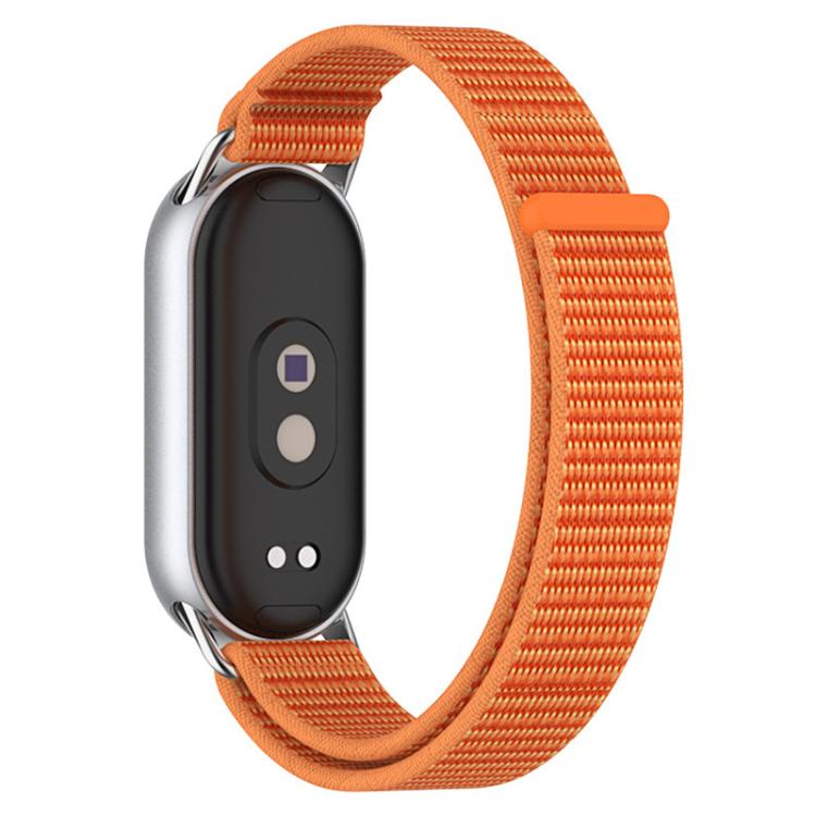 Orange nylon loop watch band with silver metal connectors