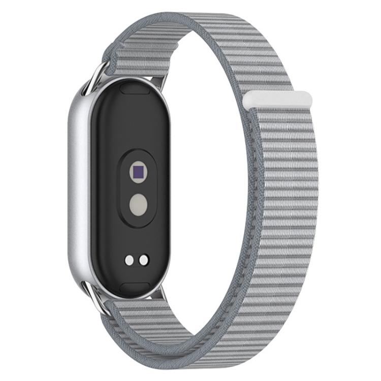 Gray nylon loop watch band with silver metal connectors