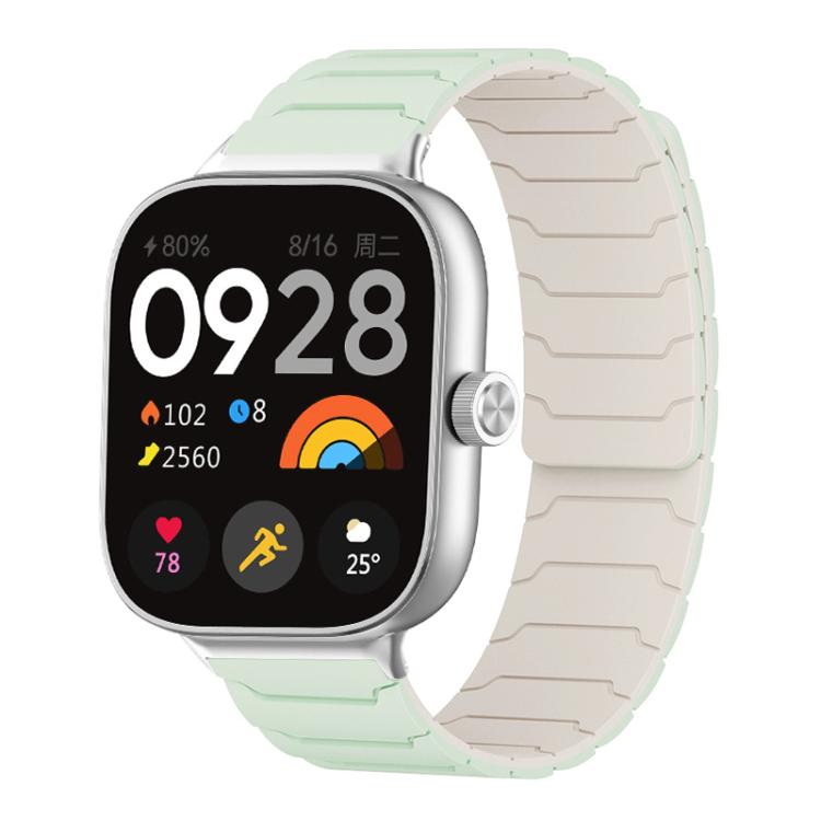 Two-tone mint green and starlight magnetic silicone watch band with segmented links.