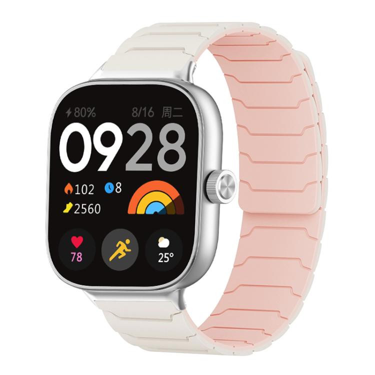 Magnetic silicone watch band in light gray with a pale pink inner surface
