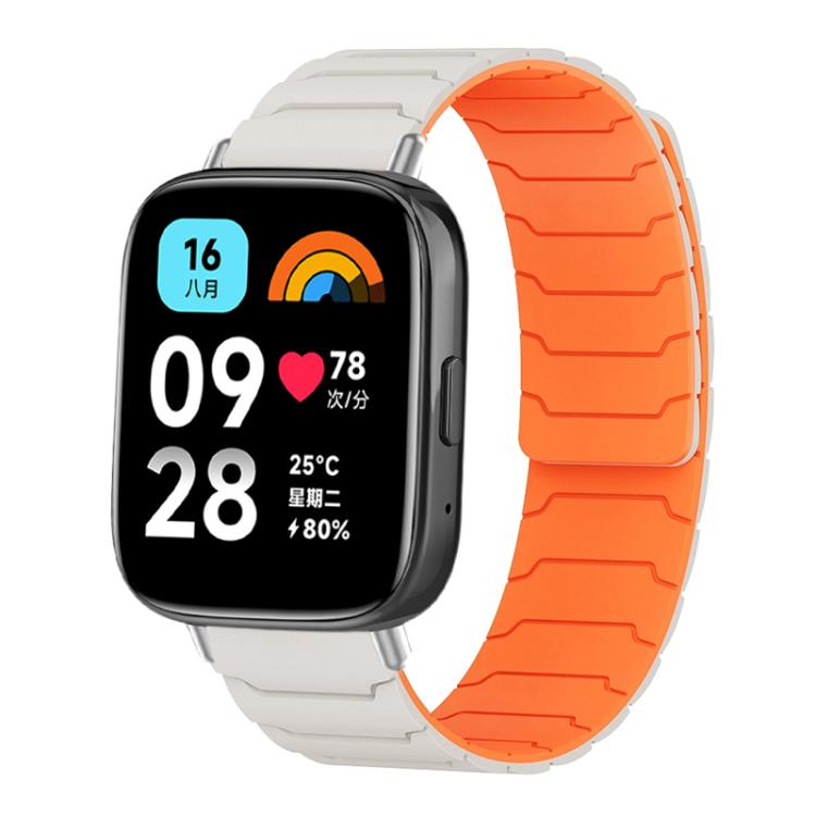 Off-white and bright orange magnetic silicone watch band with segmented links