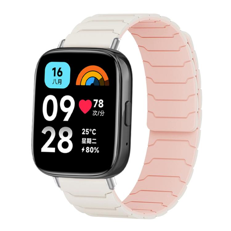 Off-white and pale pink magnetic silicone watch band with segmented links