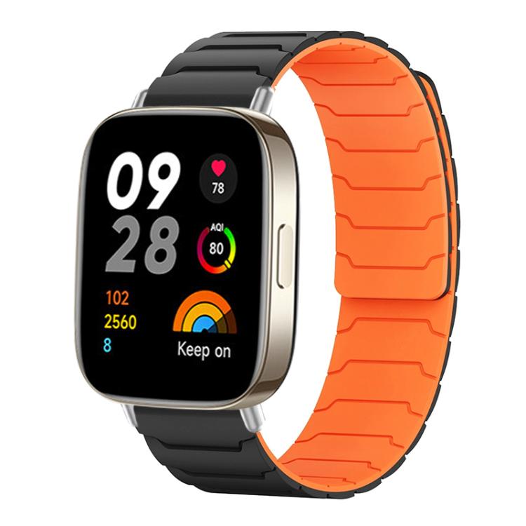 Black and orange magnetic silicone watch band with segmented links