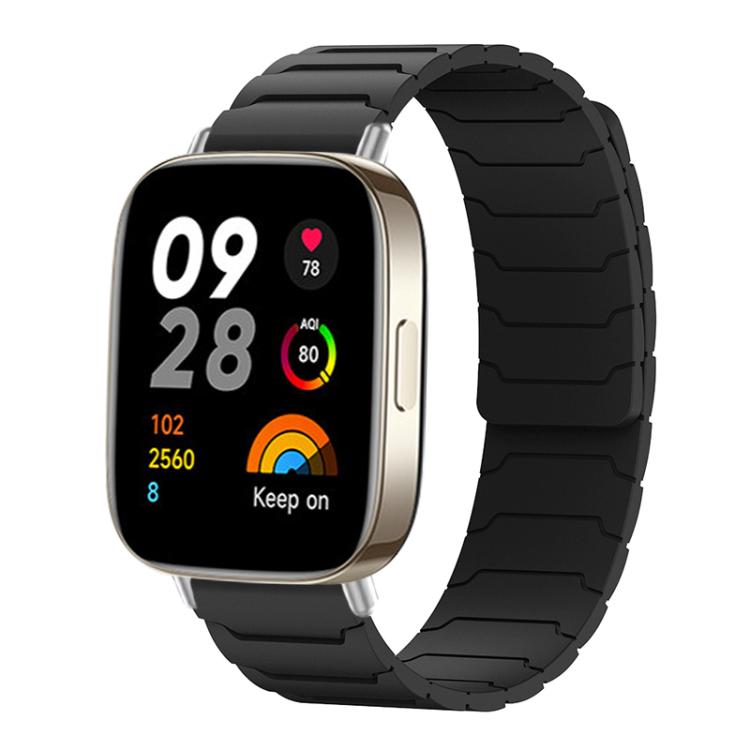 Black magnetic silicone watch band with segmented links