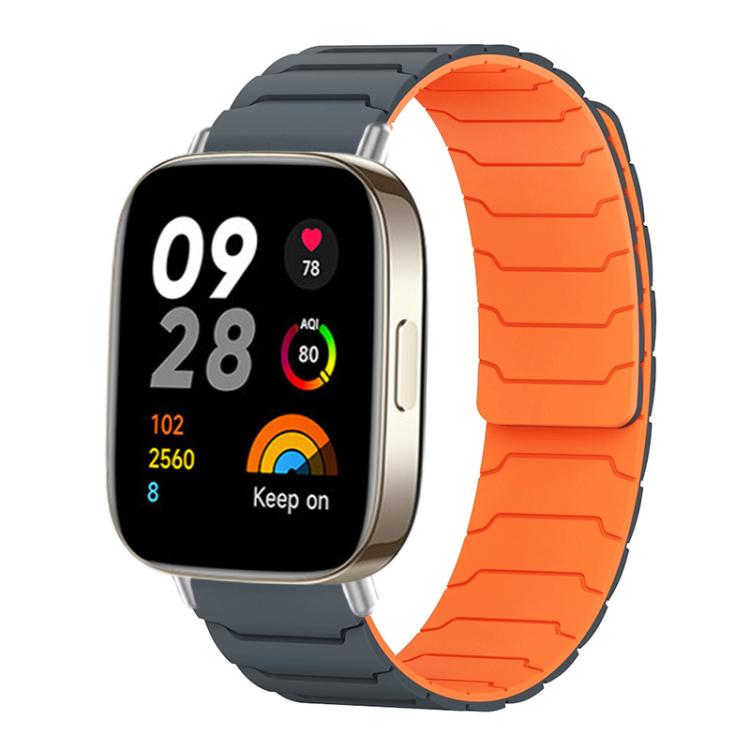 Dark blue and orange magnetic silicone watch band with segmented links