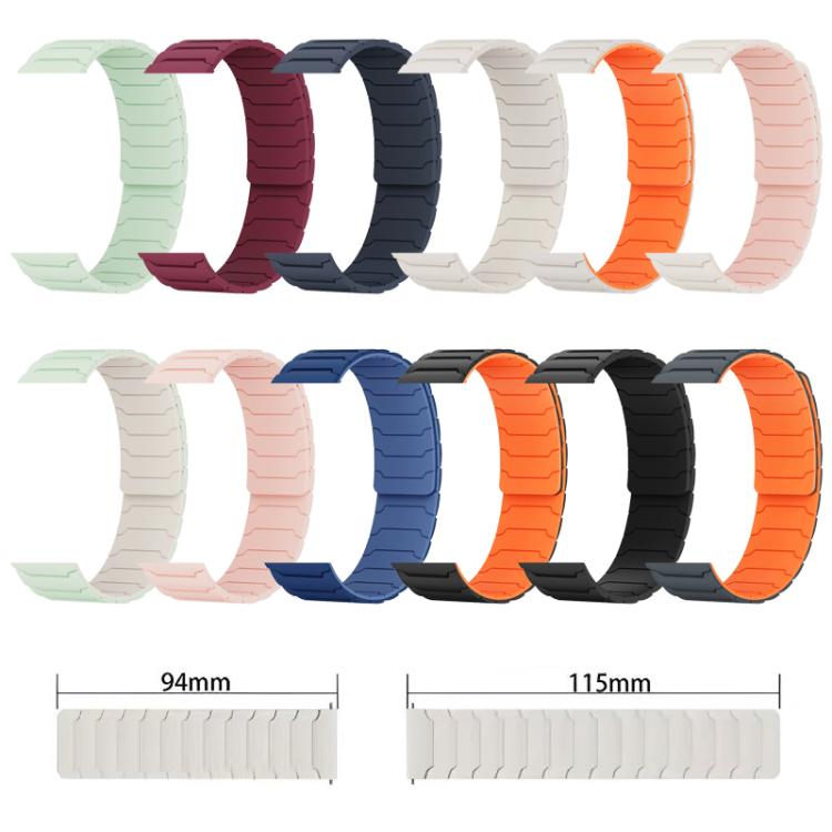 Magnetic silicone watch bands in assorted colors, shown in two lengths