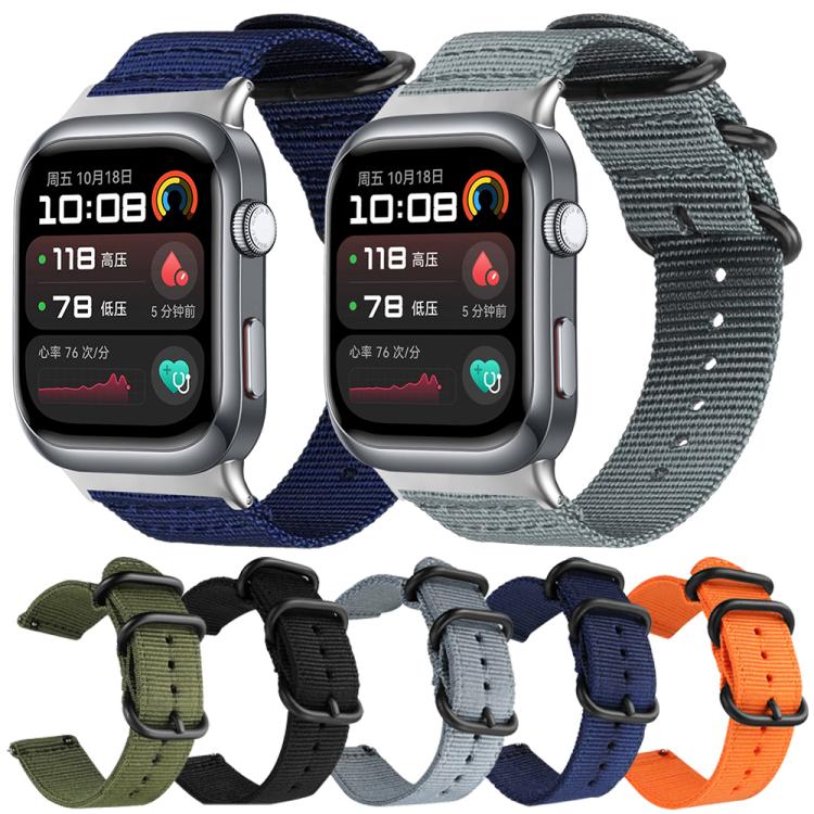 xDfind woven nylon watch bands in navy, gray, green, black, and orange with ring buckles