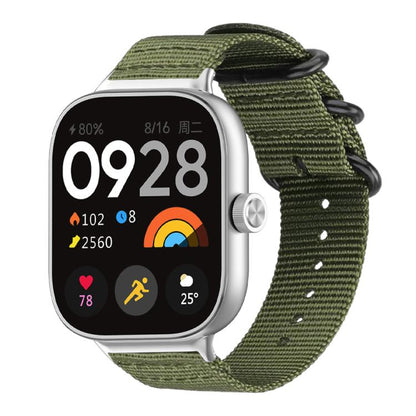 Army green nylon canvas watch band with black ring buckle