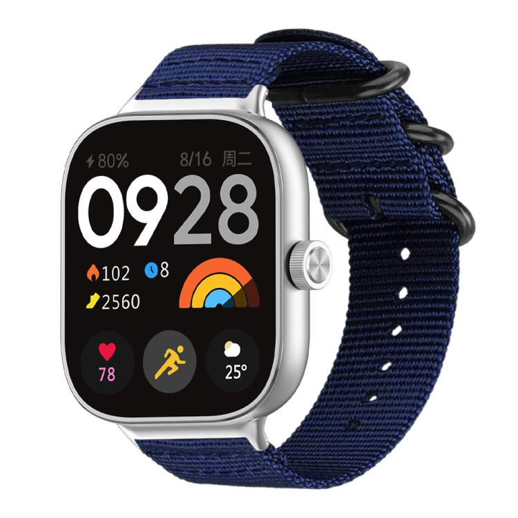 Midnight blue nylon canvas watch band with black ring buckle