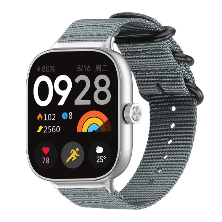 Gray nylon canvas watch band with black ring buckle