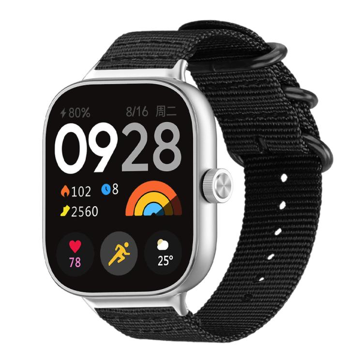 Black nylon canvas watch band with black ring buckle