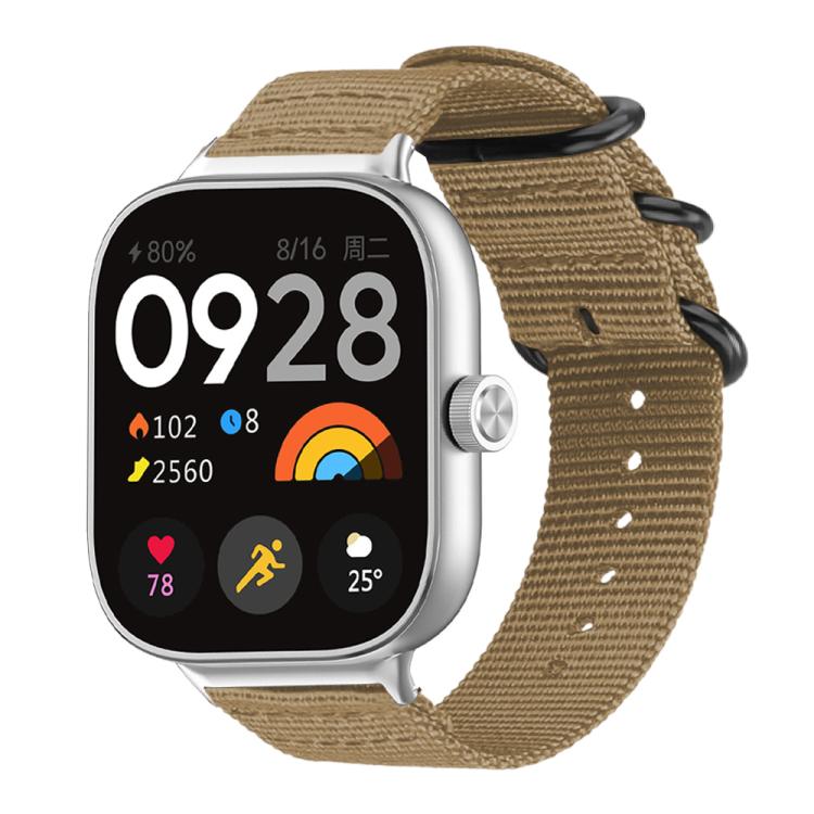 Khaki nylon canvas watch band with black ring buckle