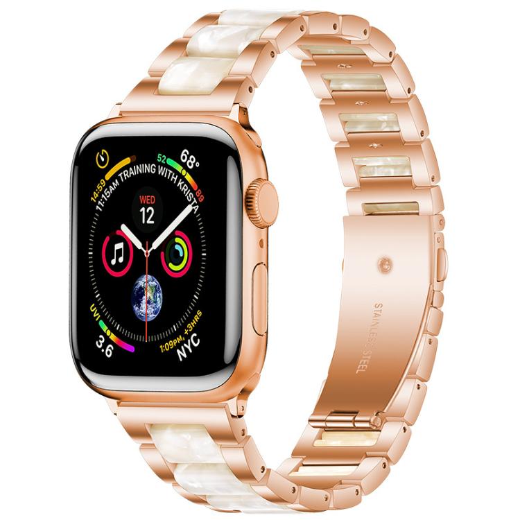 Rose gold metal Apple Watch band with white resin links