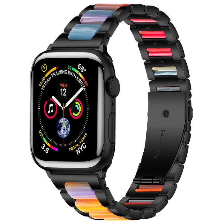 Black metal Apple Watch band with rainbow resin inlays