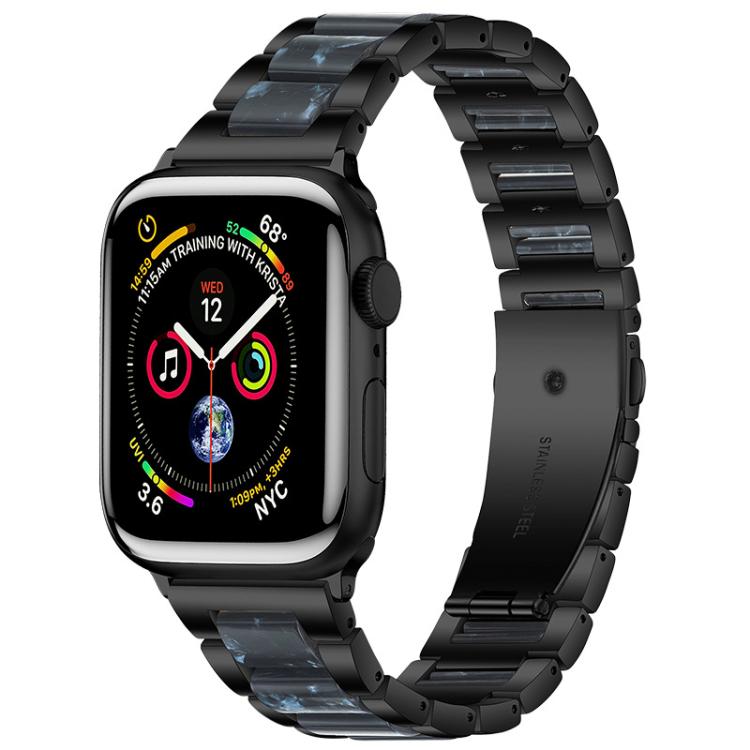 Black metal Apple Watch band with dark blue resin inlays