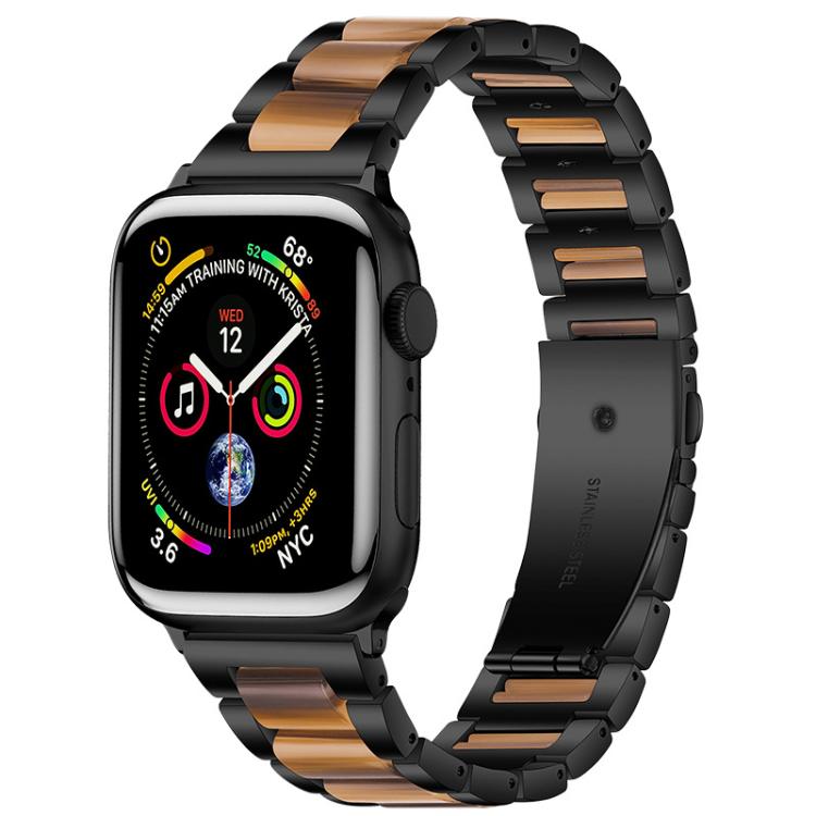 Black metal Apple Watch band with brown resin inlays
