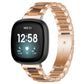 xDfind rose gold metal and resin watch band with brown links, shown on a smartwatch