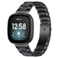 Black metal watch band with dark blue resin inlays, shown on a smartwatch