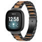 Black metal watch band with brown resin inlays, shown on a smartwatch