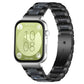 Black metal watch band with dark blue resin links, shown on a smartwatch.