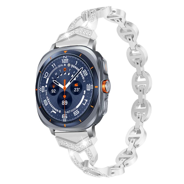 xDfind silver diamond stainless steel watch band with a blue-face smartwatch