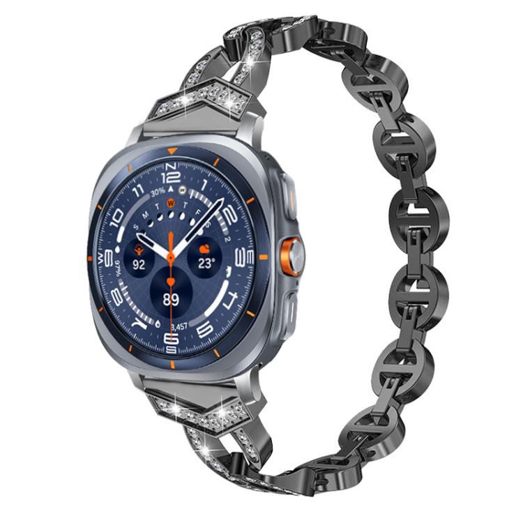 xDfind black diamond stainless steel watch band with a blue-face smartwatch