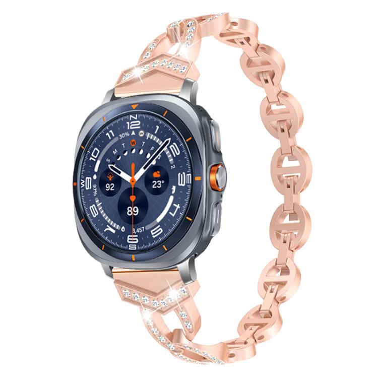 xDfind rose gold diamond stainless steel watch band with a blue-face smartwatch