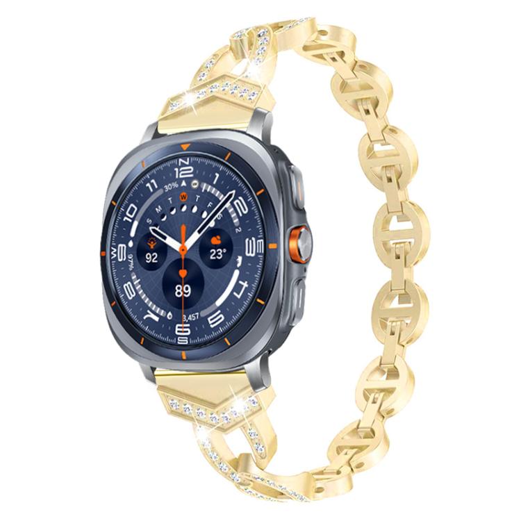 xDfind gold diamond stainless steel watch band with a blue-face smartwatch