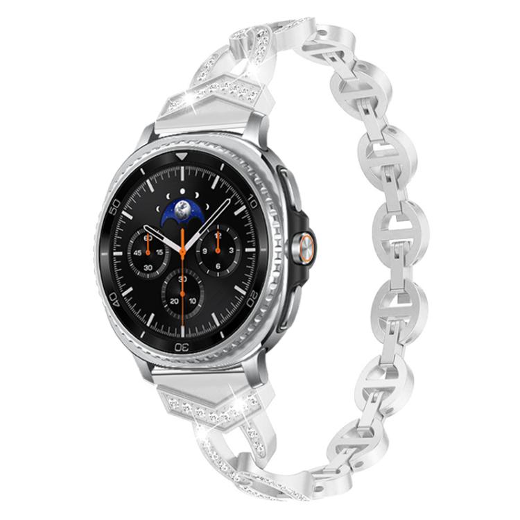 xDfind silver diamond stainless steel watch band with a round chronograph smartwatch