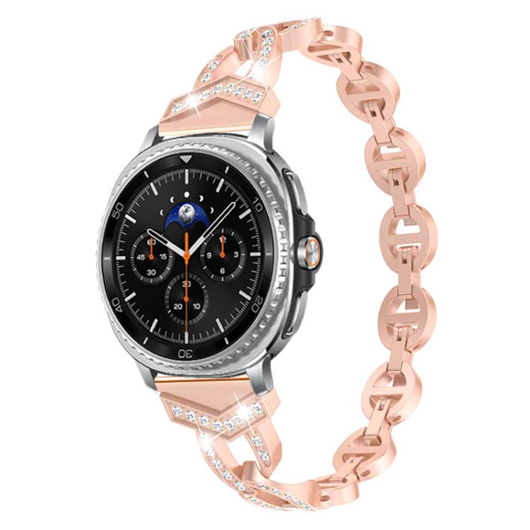 xDfind rose gold diamond stainless steel watch band with a round chronograph smartwatch