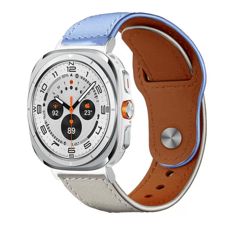 xDfind leather watch band, pale blue and gray exterior with brown lining